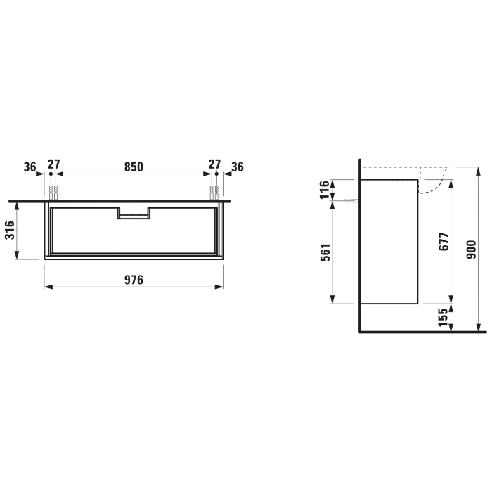 LAUFEN The New Classic Waschtischunterbau 97,6 cm mit 2 Schubladen