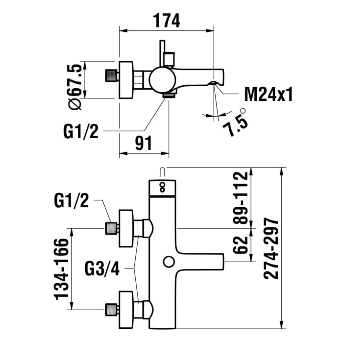 LAUFEN TWINPLUS Einhebel-Wannenmischer Aufputz mit Zubehör