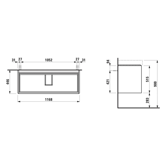 LAUFEN BASE 2.0 Waschtischunterschrank 117 cm, 2 Auszüge