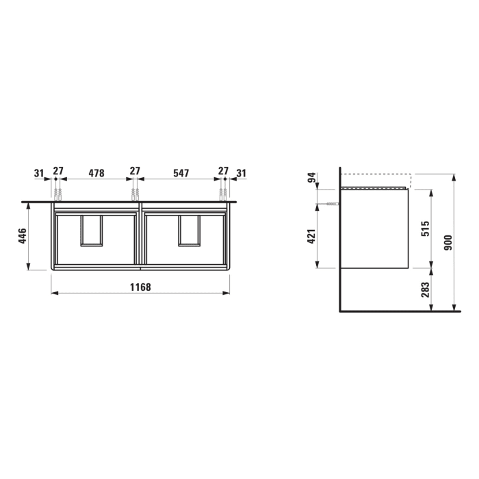 LAUFEN BASE 2.0 Waschtischunterschrank 117 cm, 4 Auszüge