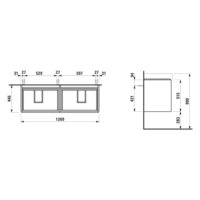 LAUFEN BASE 2.0 Waschtischunterschrank 127 cm, 4 Auszüge