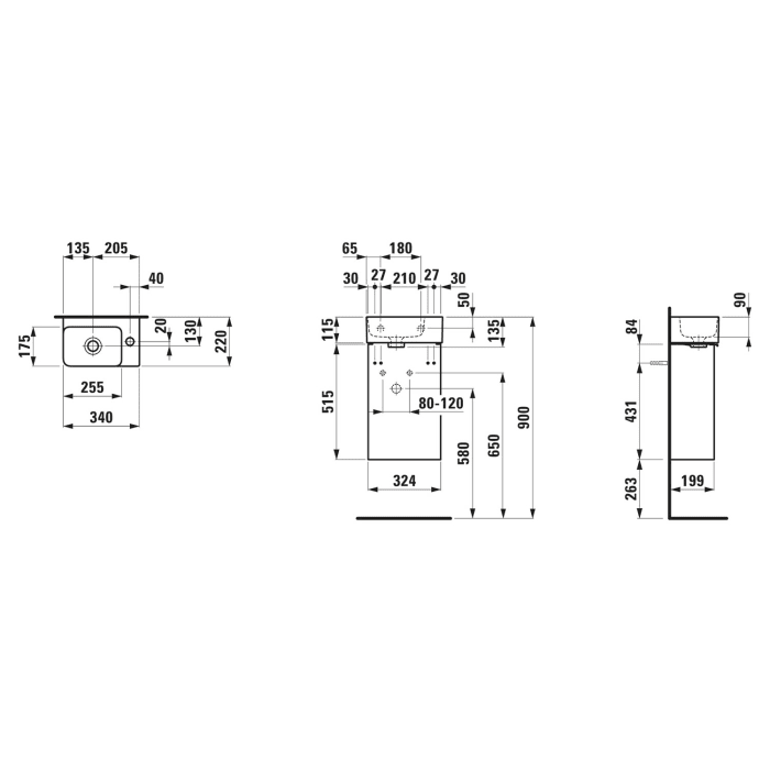 LAUFEN BASE FÜR VAL Waschtischunterbau 32,5 x 20 cm, Scharnier rechts, Griff eloxiert