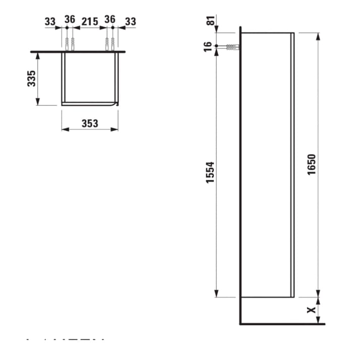 LAUFEN MEDA Hochschrank 1 Tür, Anschlag links
