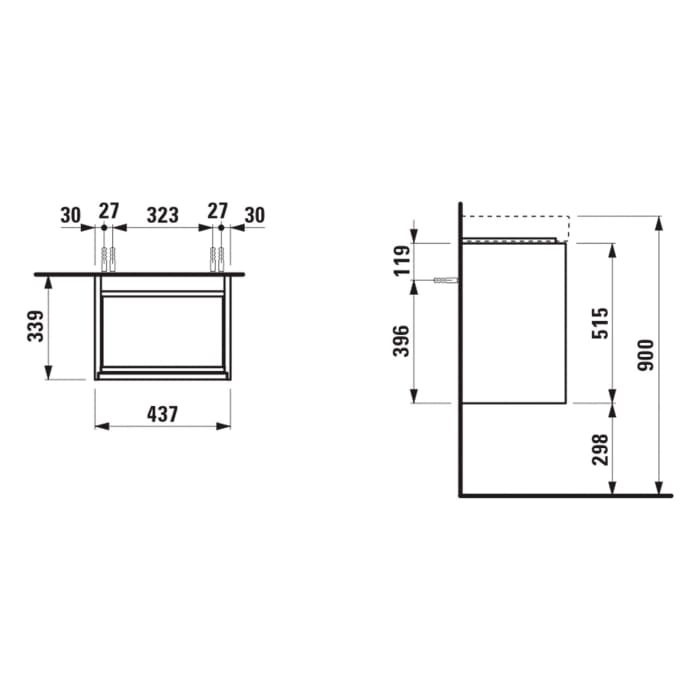 LAUFEN MEDA Waschtischunterschrank 44 cm mit 1 Tür, Anschlag links