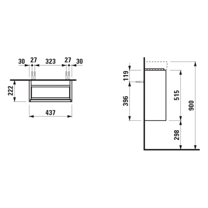 LAUFEN MEDA Waschtischunterschrank 44 cm mit 1 Tür, Anschlag rechts