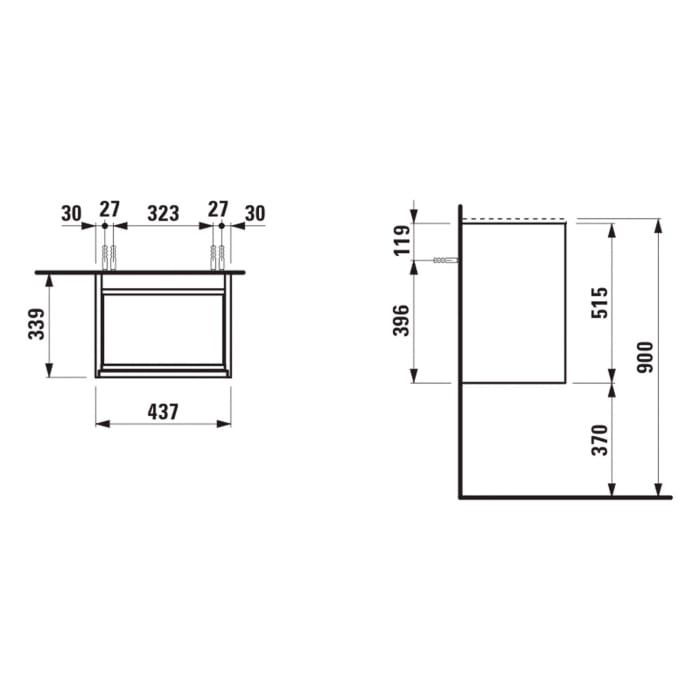 LAUFEN MEDA Waschtischunterschrank 44 cm mit 1 Tür, Anschlag rechts
