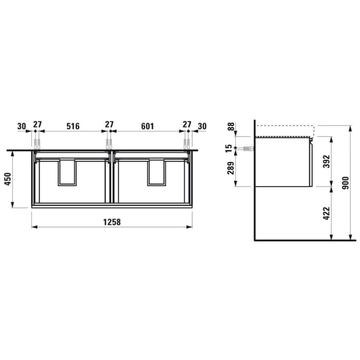 LAUFEN PRO S Waschtischunterbau 126 cm mit 2 Auszügen und Innenschublade