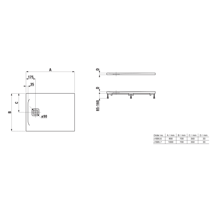 LAUFEN PRO Marbond Duschwanne 100 x 70 x 3,3 cm