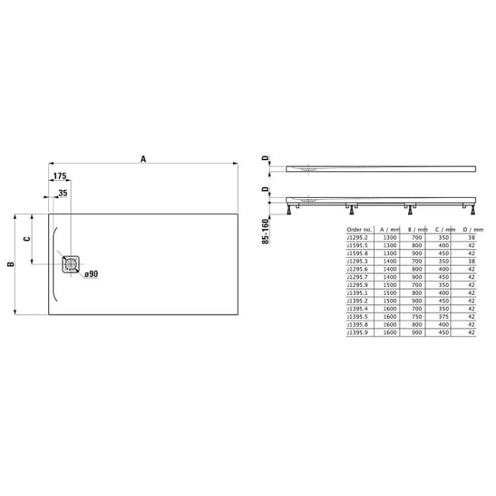 LAUFEN PRO Marbond Duschwanne 130 x 70 x 3,8 cm