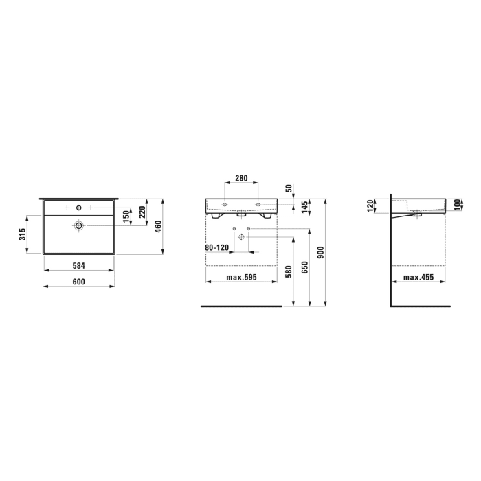 LAUFEN Kartell Waschtisch 60 x 46 cm, ohne Hahnloch