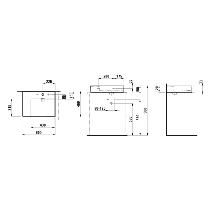 LAUFEN Kartell by LAUFEN Aufsatzwaschtisch 60 x 46 cm, mit 1 Hahnloch, Ablage links