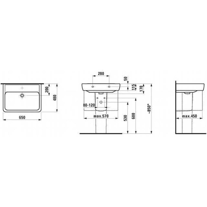 LAUFEN PRO A Waschtisch 65 cm ohne Hahnloch