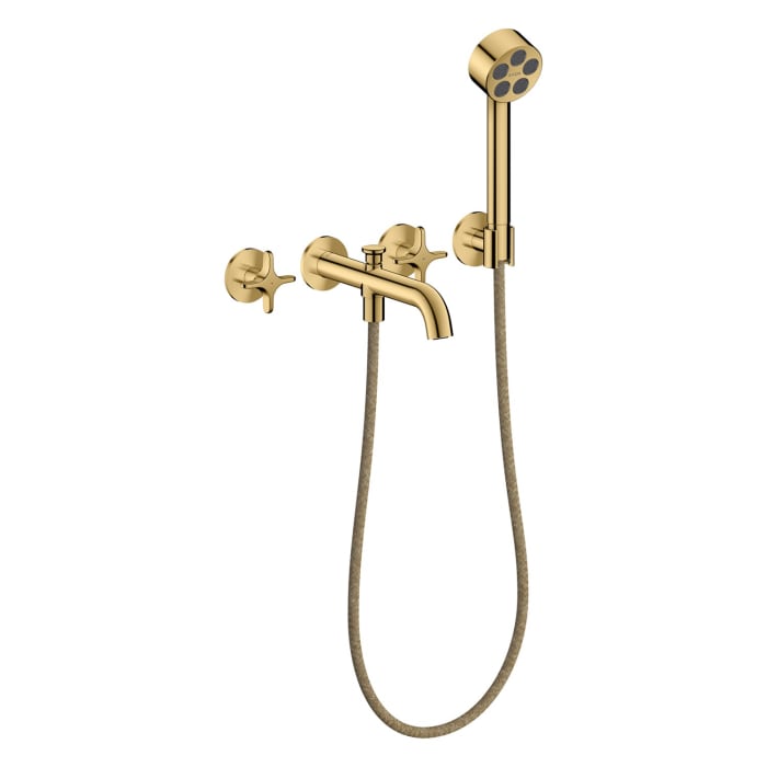 AXOR One 3-Loch Wannenarmatur UP für Wandmontage mit Kreuzgriffen und Handbrause