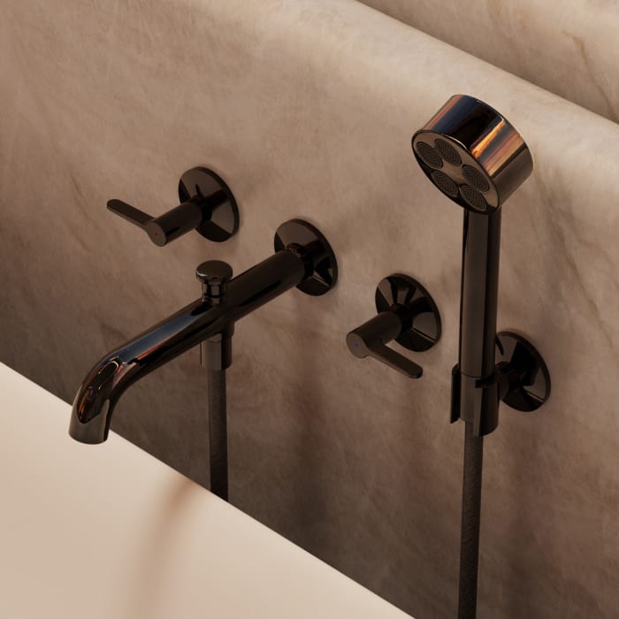 AXOR One 3-Loch Wannenarmatur UP für Wandmontage mit Hebelgriffen und Handbrause