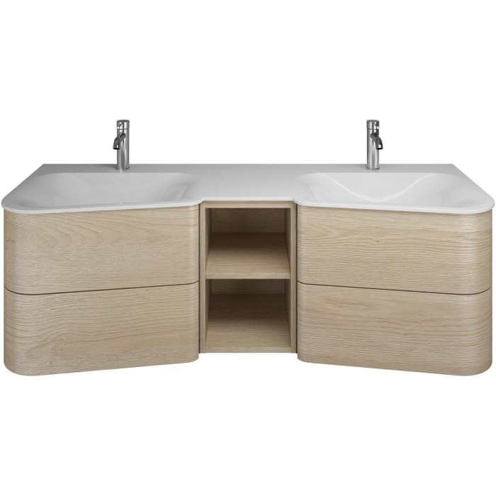 burgbad Badu Mineralguss-Waschtisch inkl. Waschtischunterschrank 152 cm, 1 Regal mittig