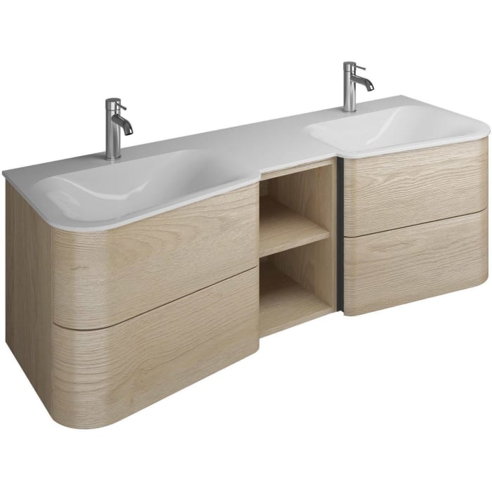 burgbad Badu Mineralguss-Waschtisch inkl. Waschtischunterschrank 152 cm, 1 Regal mittig