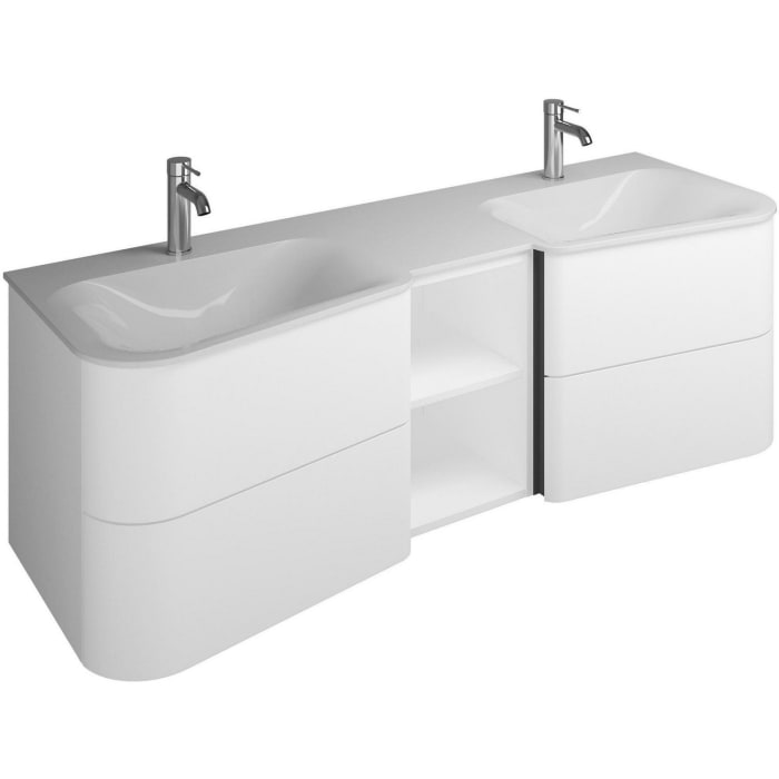 burgbad Badu Mineralguss-Waschtisch inkl. Waschtischunterschrank 152 cm, 1 Regal mittig