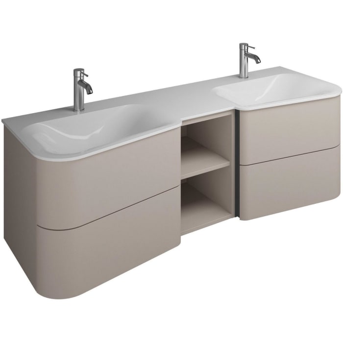 burgbad Badu Mineralguss-Waschtisch inkl. Waschtischunterschrank 152 cm, 1 Regal mittig