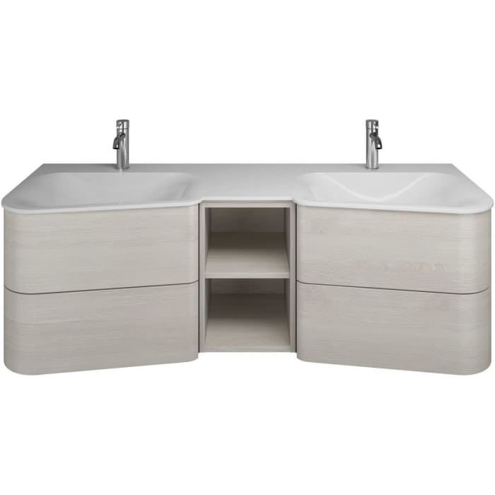 burgbad Badu Mineralguss-Waschtisch inkl. Waschtischunterschrank 152 cm, 1 Regal mittig