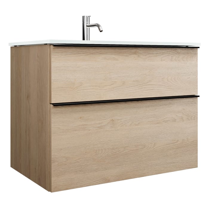 burgbad Eqio Waschtischkombination mit Glaswaschtisch 82 cm, mit Griffleiste G0252