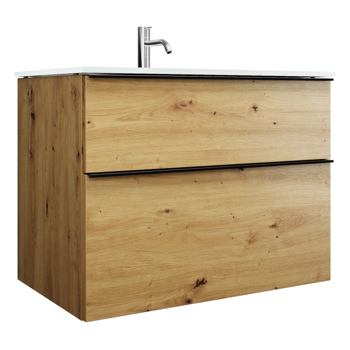 burgbad Eqio Waschtischkombination mit Glaswaschtisch 82 cm, mit Griffleiste G0252