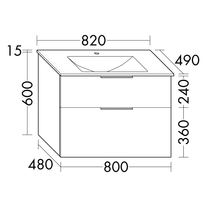 burgbad Eqio Waschtischkombination mit Glaswaschtisch 82 cm, mit Griffleiste G0252