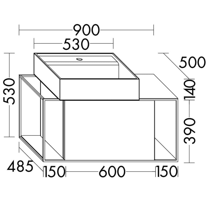 burgbad Junit Waschtischkombination mit Keramik-Aufsatzwaschtisch 76,5 cm, Handtuchhalter rechts