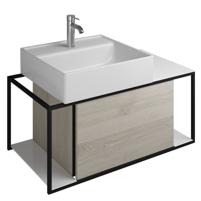 burgbad Junit Waschtischkombination mit Keramik-Aufsatzwaschtisch 76,5 cm, Handtuchhalter rechts