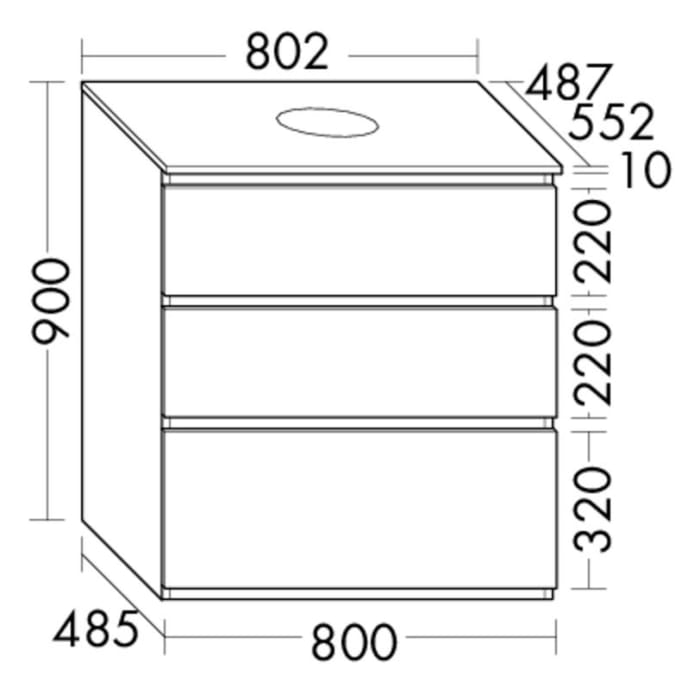burgbad Lin20 Waschtischunterschrank mit Konsolenplatte 80 cm, 3 Auszüge, Beckenausschnitt mittig