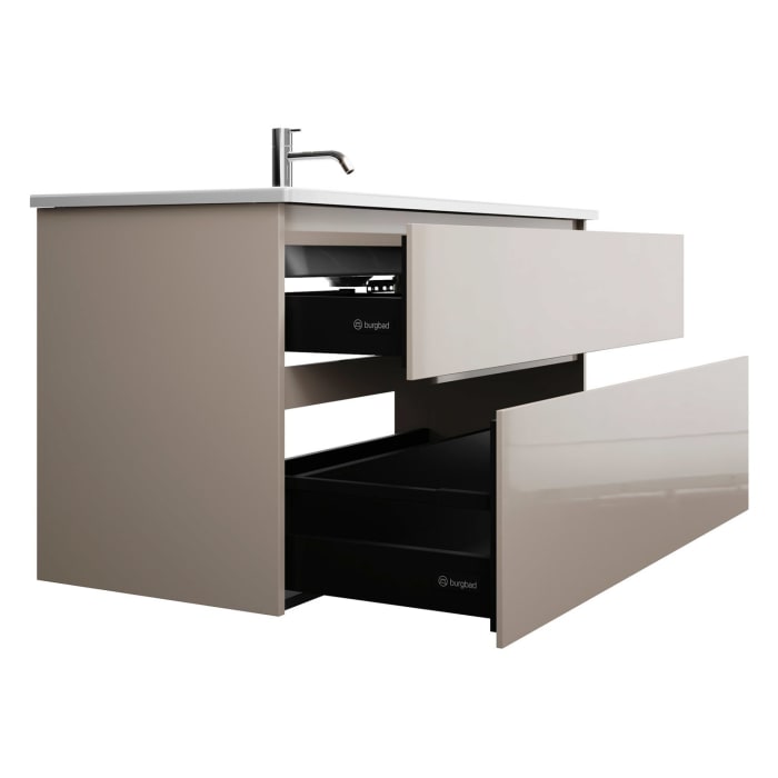 burgbad Lin20 Waschtischunterschrank mit Keramik-Waschtisch 123 cm, 2 Auszüge