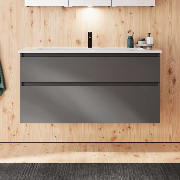 burgbad Lin20 Waschtischunterschrank mit Keramik-Waschtisch 123 cm, 2 Auszüge