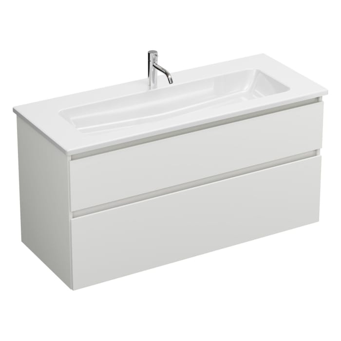 burgbad Lin20 Waschtischunterschrank mit Keramik-Waschtisch 123 cm, 2 Auszüge