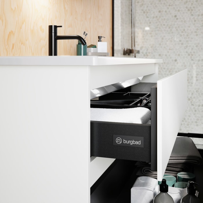 burgbad Lin20 Waschtischunterschrank mit Keramik-Waschtisch 123 cm, 2 Auszüge