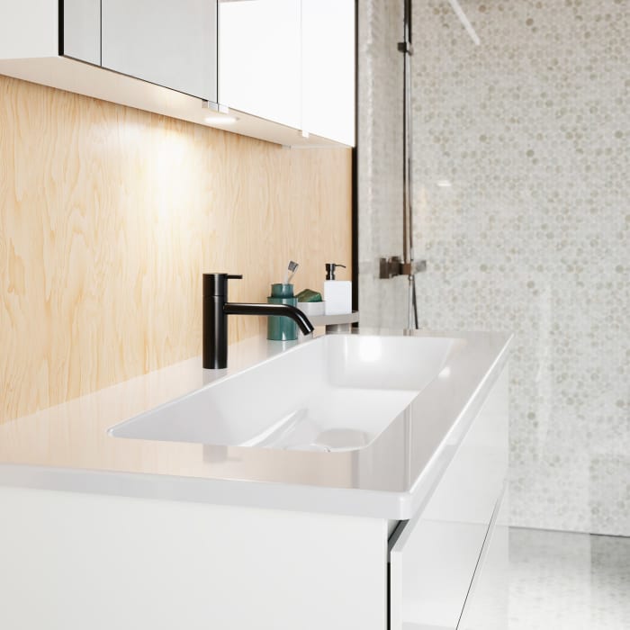 burgbad Lin20 Waschtischunterschrank mit Keramik-Waschtisch 123 cm, 2 Auszüge