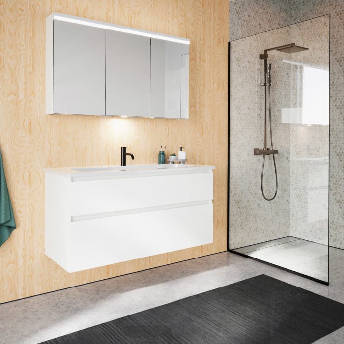 burgbad Lin20 Waschtischunterschrank mit Keramik-Waschtisch 123 cm, 2 Auszüge