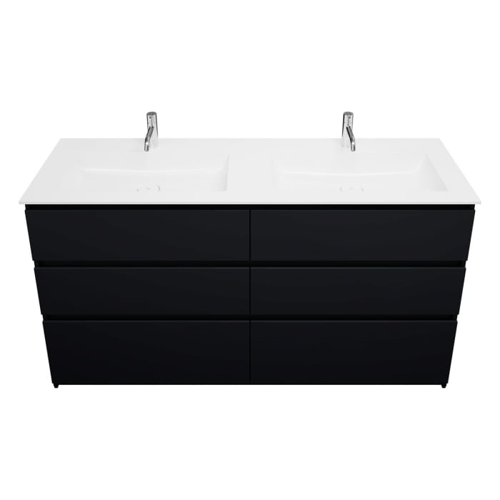 burgbad Lin20 Waschtischunterschrank mit Mineralguss-Doppelwaschtisch 162 cm, 6 Auszüge, links und rechts