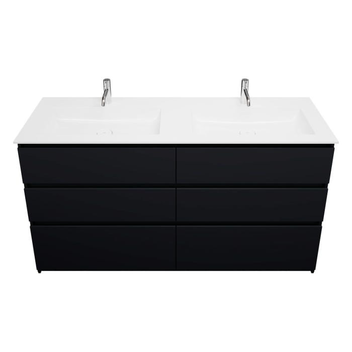 burgbad Lin20 Waschtischunterschrank mit Mineralguss-Doppelwaschtisch 162 cm, 6 Auszüge, links und rechts