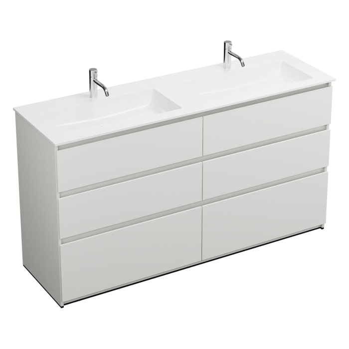 burgbad Lin20 Waschtischunterschrank mit Mineralguss-Doppelwaschtisch 162 cm, 6 Auszüge, links und rechts