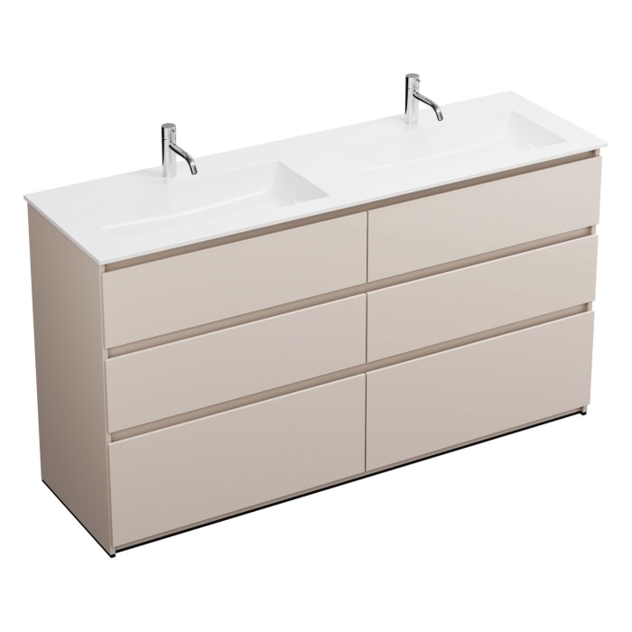 burgbad Lin20 Waschtischunterschrank mit Mineralguss-Doppelwaschtisch 162 cm, 6 Auszüge, links und rechts