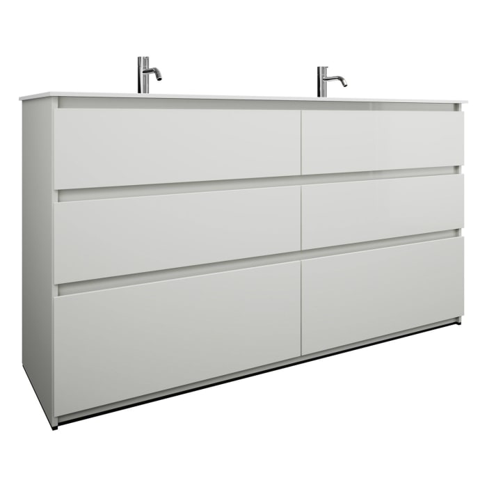 burgbad Lin20 Waschtischunterschrank mit Mineralguss-Doppelwaschtisch 162 cm, 6 Auszüge, links und rechts