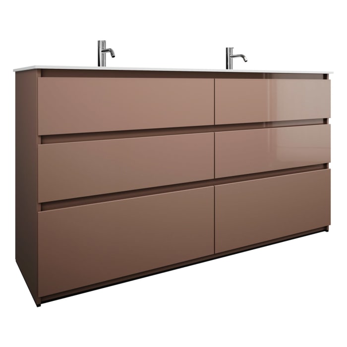 burgbad Lin20 Waschtischunterschrank mit Mineralguss-Doppelwaschtisch 162 cm, 6 Auszüge, links und rechts