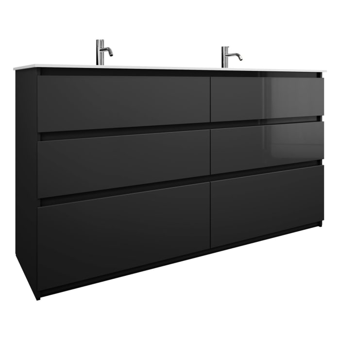 burgbad Lin20 Waschtischunterschrank mit Mineralguss-Doppelwaschtisch 162 cm, 6 Auszüge, links und rechts