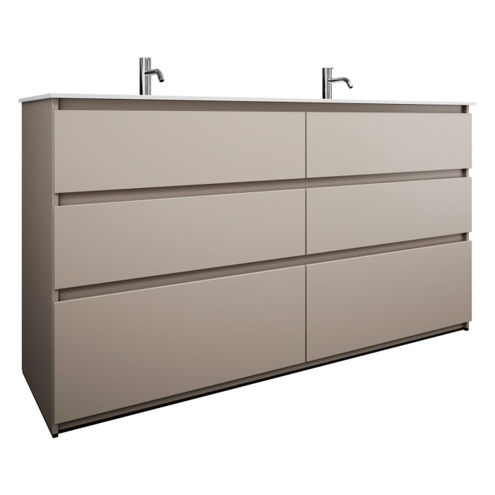 burgbad Lin20 Waschtischunterschrank mit Mineralguss-Doppelwaschtisch 162 cm, 6 Auszüge, links und rechts