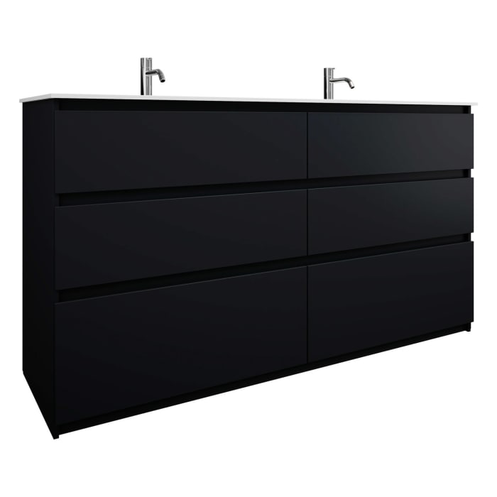 burgbad Lin20 Waschtischunterschrank mit Mineralguss-Doppelwaschtisch 162 cm, 6 Auszüge, links und rechts