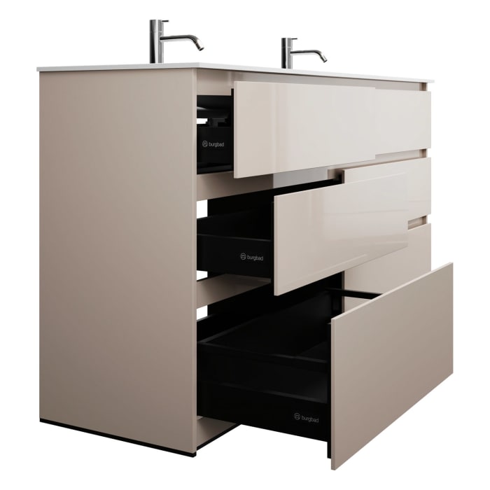 burgbad Lin20 Waschtischunterschrank mit Mineralguss-Doppelwaschtisch 162 cm, 6 Auszüge, links und rechts