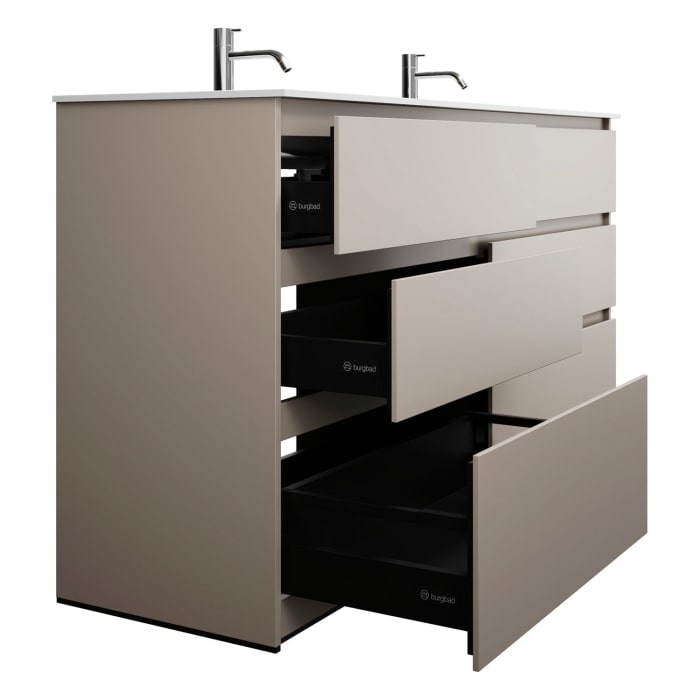 burgbad Lin20 Waschtischunterschrank mit Mineralguss-Doppelwaschtisch 162 cm, 6 Auszüge, links und rechts