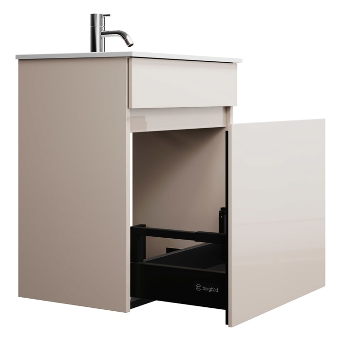 burgbad Lin20 Waschtischunterschrank mit Mineralguss-Waschtisch 52 cm, 1 Auszug