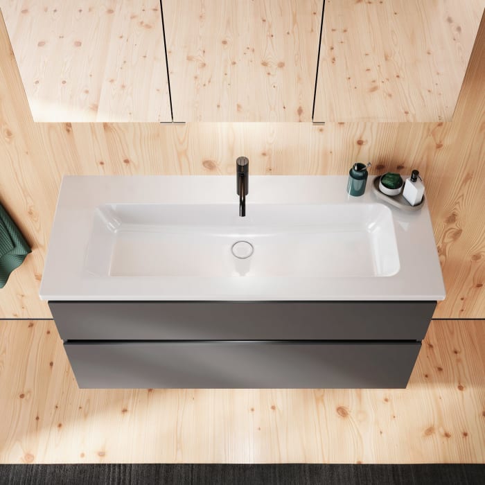 burgbad Lin20 Waschtischunterschrank mit Keramik-Waschtisch 123 cm, 2 Auszüge