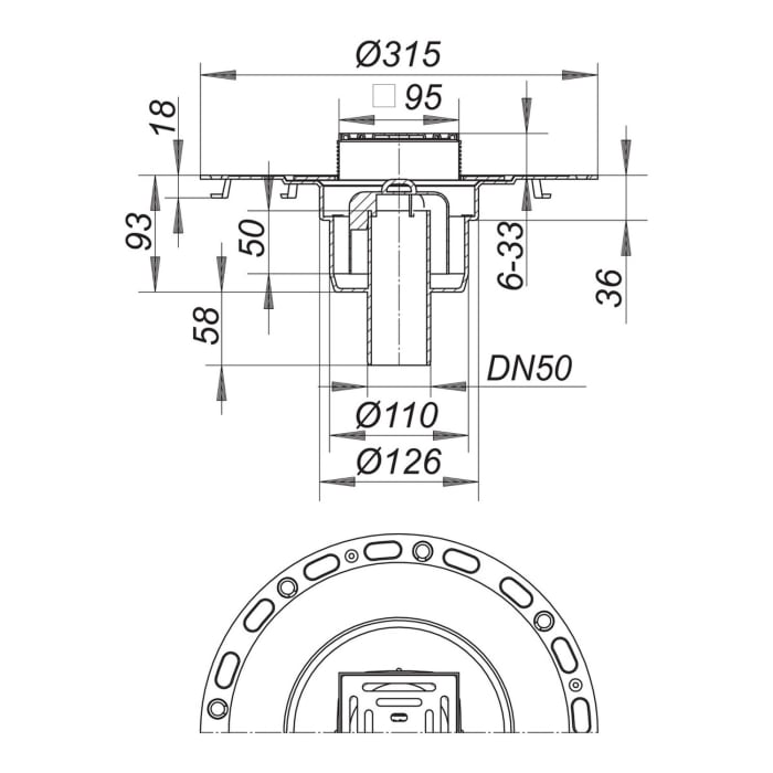 Dallmer TistoPlan Bodenablauf senkrecht K 10, DN 50, 10 x 10 cm