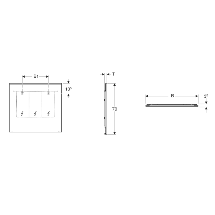 Geberit Option Plus Square Badspiegel 75 cm mit direkter und indirekter Beleuchtung in Aluminium